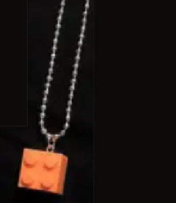 Orange Building Block on Beaded Chain