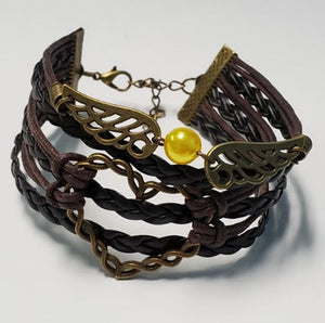 Black & Brown Twisted Heart Wings Leather Layered Bracelet