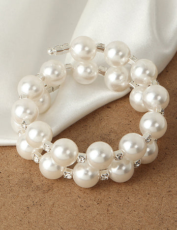 Silver Pearl & Rhinestone Layer Bracelet