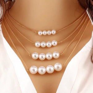 Gold 4 Layer Pearl Necklace