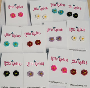 Little Ladies Glitter Flower Earring  - Black and Yellow Daisy