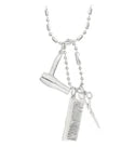 Silver Scissor Comb Hair Dryer Necklace with FREE Earrings