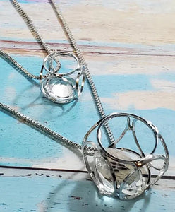 Silver 3D Cage Gem Necklace