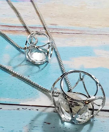 Silver 3D Cage Gem Necklace