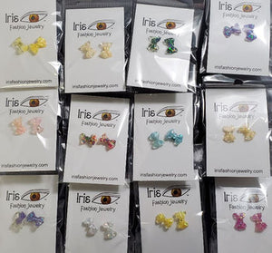 Assorted Color Bow Confetti Filled Earring - Dark Iridescent