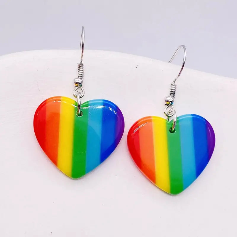 Rainbow Heart Dangle Earrings