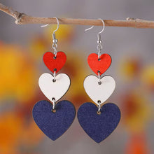 Load image into Gallery viewer, Red/White/Blue Heart Shaped Wooden Earrings
