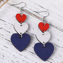 Load image into Gallery viewer, Red/White/Blue Heart Shaped Wooden Earrings
