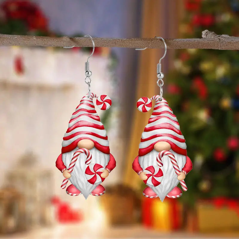 Christmas Red Candy Gnome Acrylic Earrings