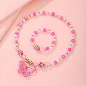 Rose Pink Butterfly Necklace Set