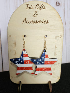 Sparkling Star-Shaped American Flag Earrings