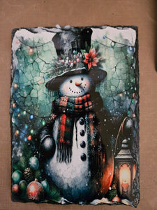 Vintage Snowman Scene Slate