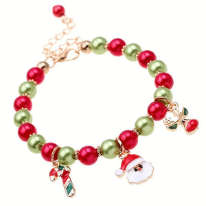 Christmas Santa Claus Cane Deer Beads Bracelet