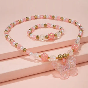 Pink Butterfly Necklace Set