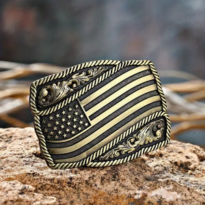 Brass American Flag Patriotic Belt Buckle
