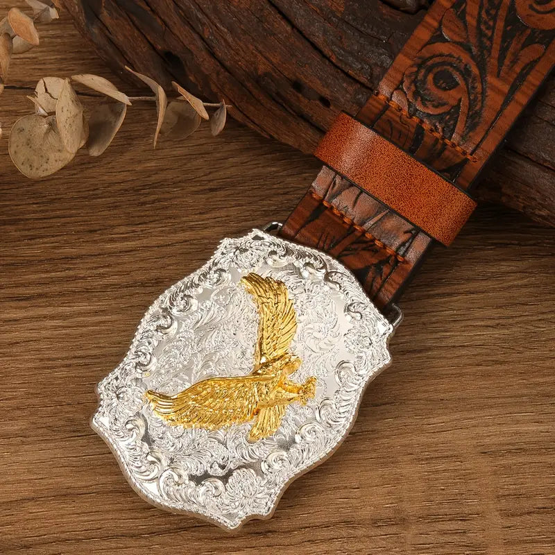 Western Cowboy Versatile Gold Eagle Head Fashion Belt Buckle