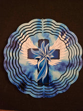 Load image into Gallery viewer, Blue Cross with White Wings Wind Spinner

