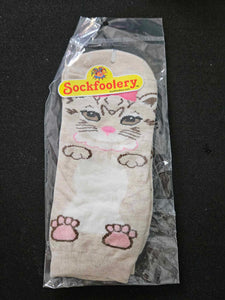 Brown/White Kitty Low-Crew Socks