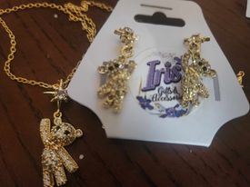 Teddy Bear Diamond Necklace and Earrings