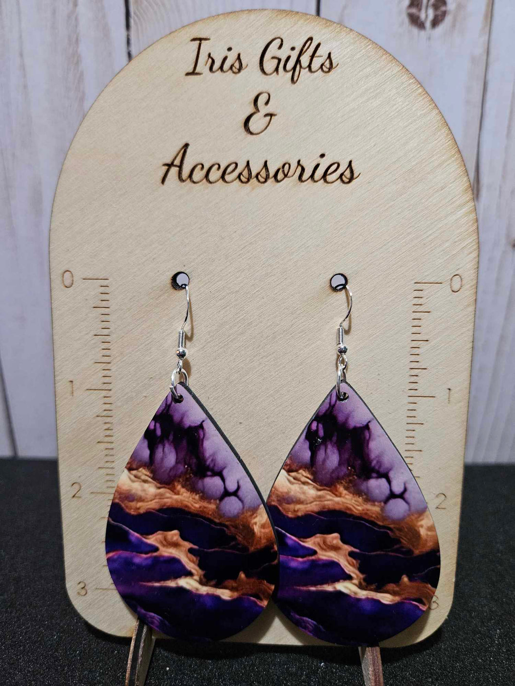 Large Purple/Gold Marble Earrings