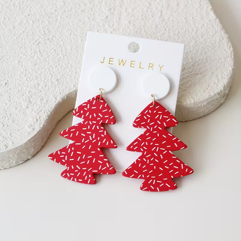 Red/White Confetti Christmas Tree Earrings