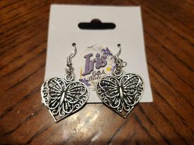 Silver Heart Butterfly Fishhook Earrings