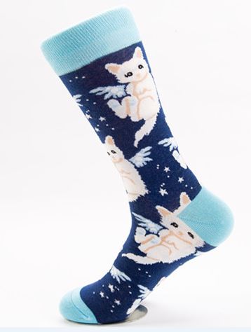 Angel Kitty Blue Crew Socks