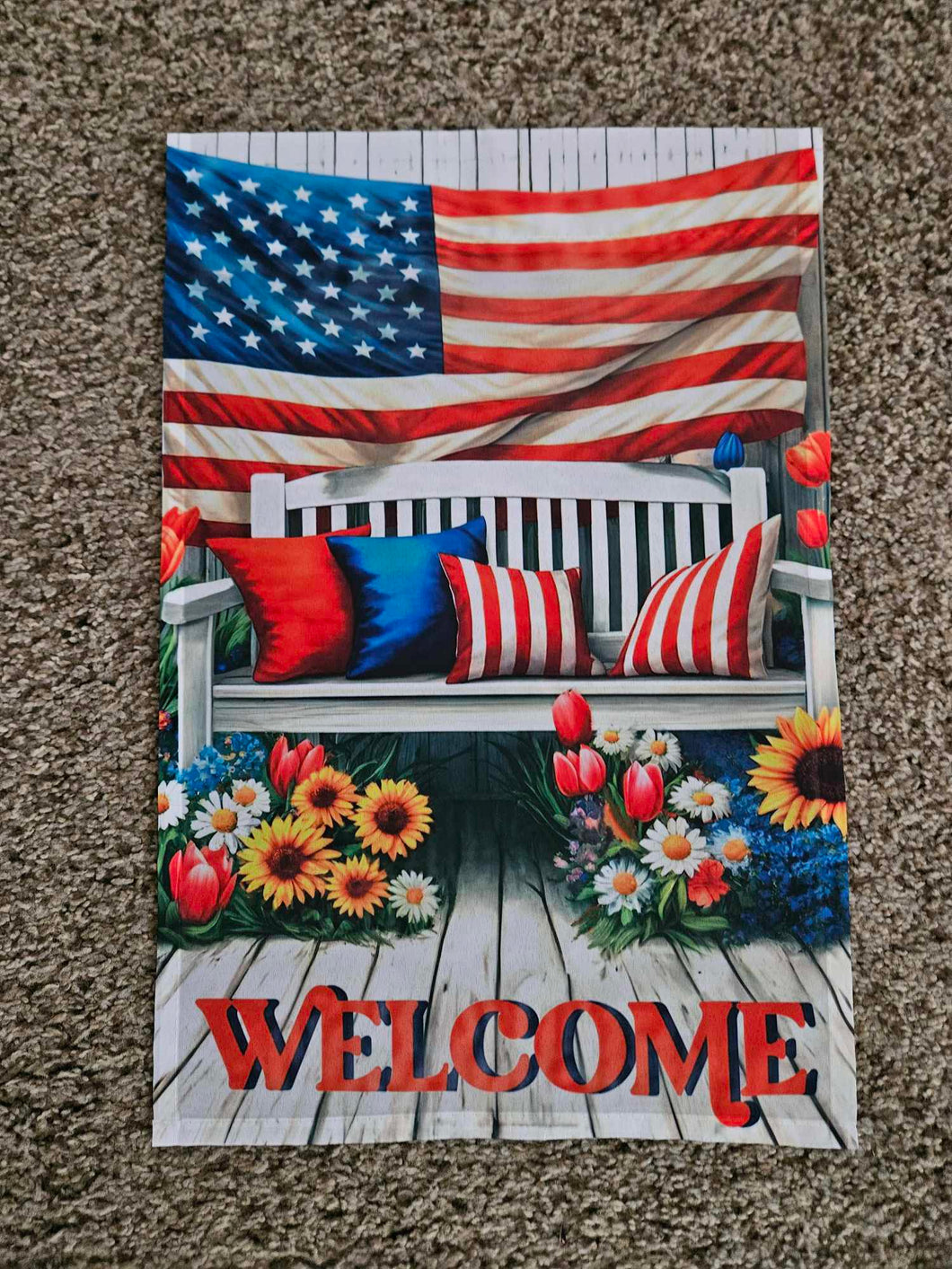 White Bench Welcome Flag