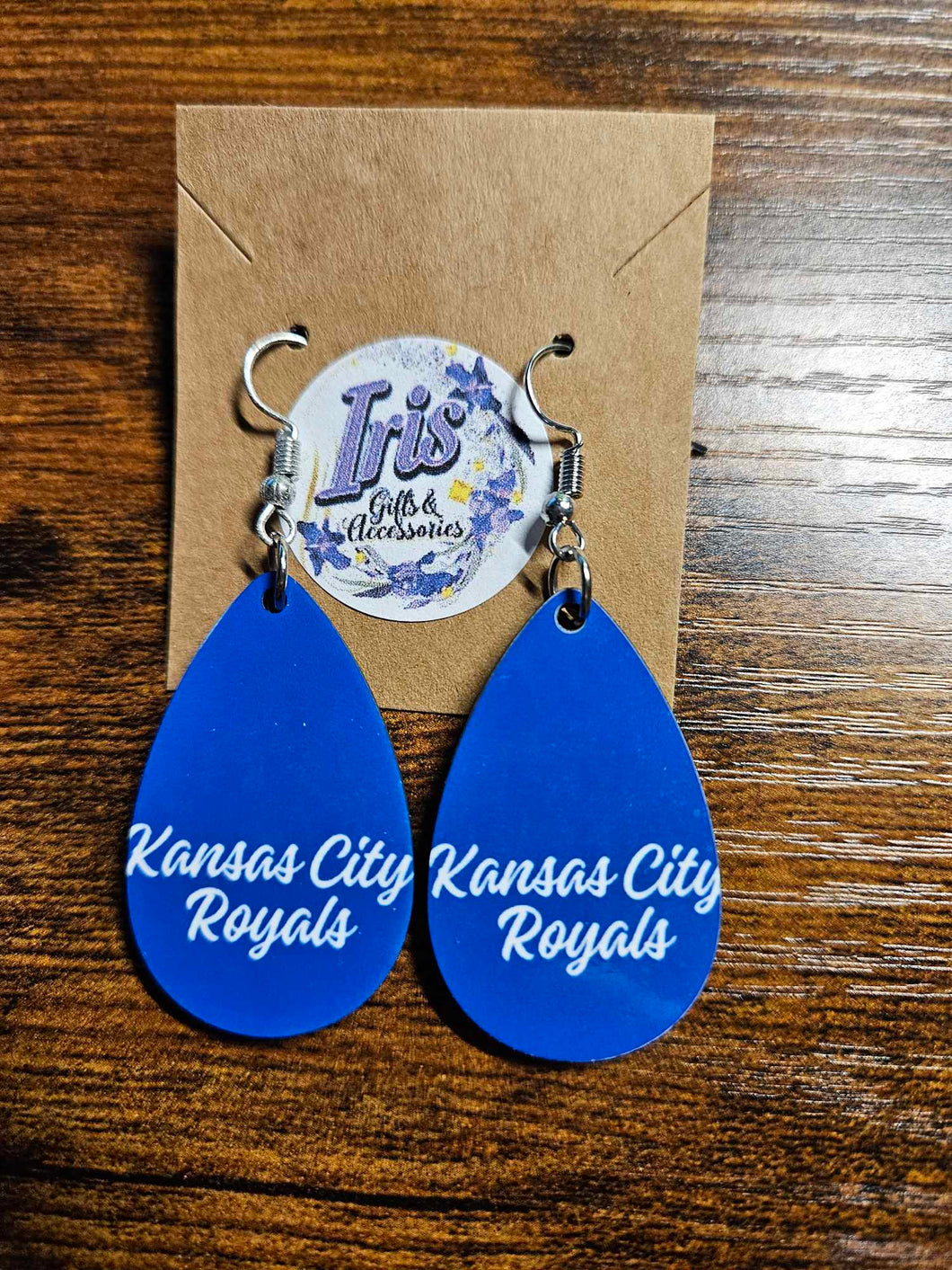 Blue Royal Earrings with White Letters