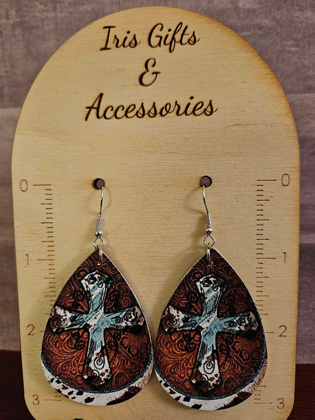 Distressed Cross PU Leather Earrings