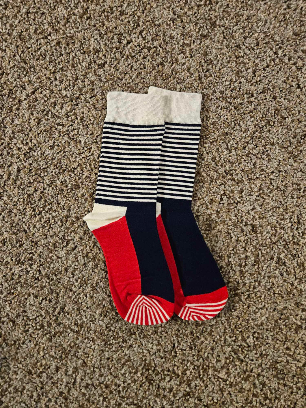 Navy, Red and  White Horizontal Striped Socks