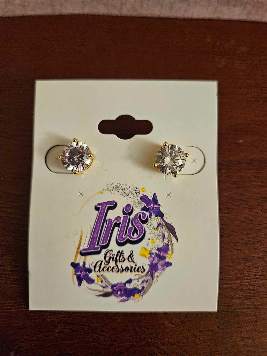 White Gemstone Gold Post Earrings