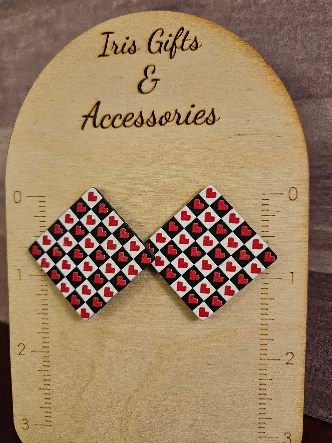 Black & White Red Heart Square Acrylic Earrings