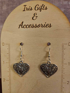 Silver Heart Butterfly Fishhook Earrings