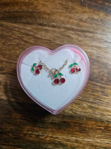 Cherry Colorful Necklace and Post Earrings