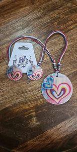 Colorful Love Heart Print Pendant Necklace