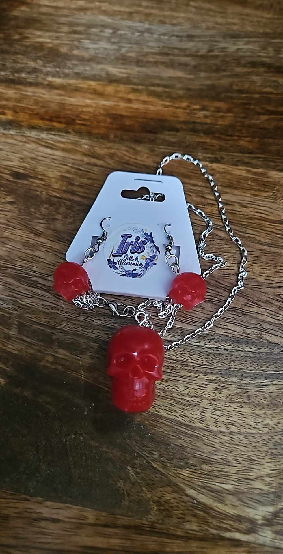 Red Skull Head Necklace & Earrings