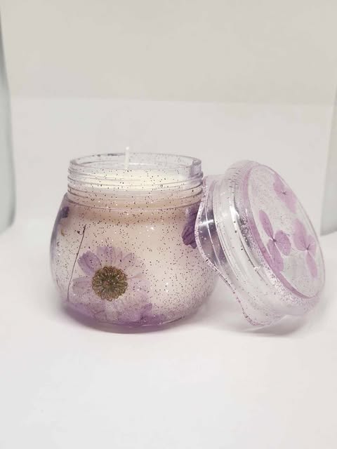 Handmade Acrylic Candles with Purple Flowers