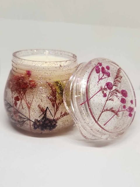 Handmade Acrylic Candles with Pink Flowers