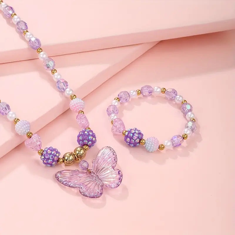 Purple Butterfly and Bracelet Bead Set