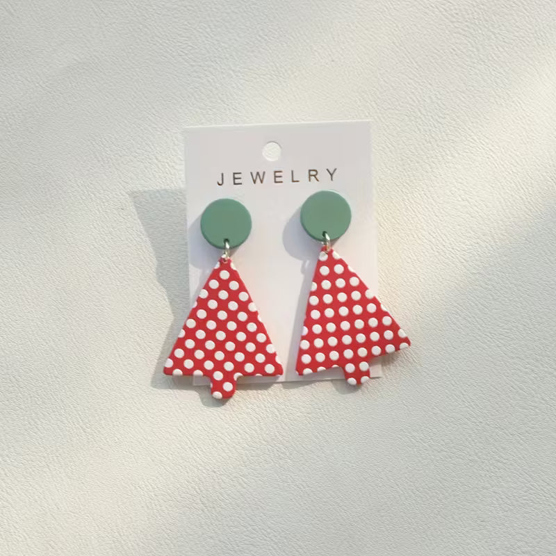 Red/White Poka Dot Christmas Tree Earrings