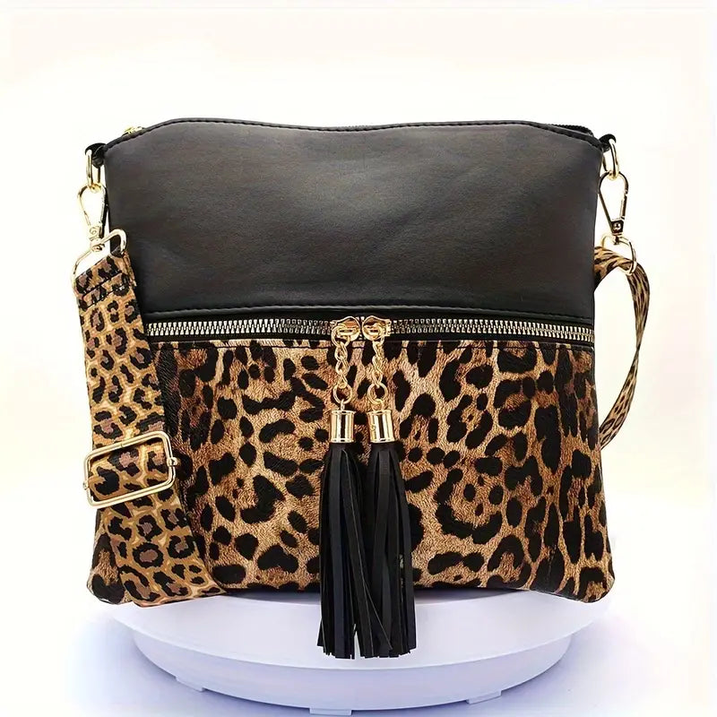 Leopard Print Tassel Slim Crossbody Purse