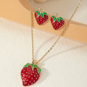 Strawberry Necklace & Earring Set