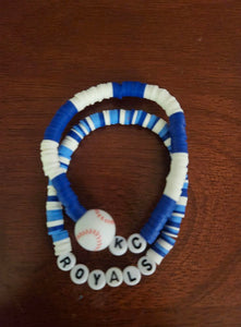 Blue/White Baseball Stacked KC Stretchy Bracelets