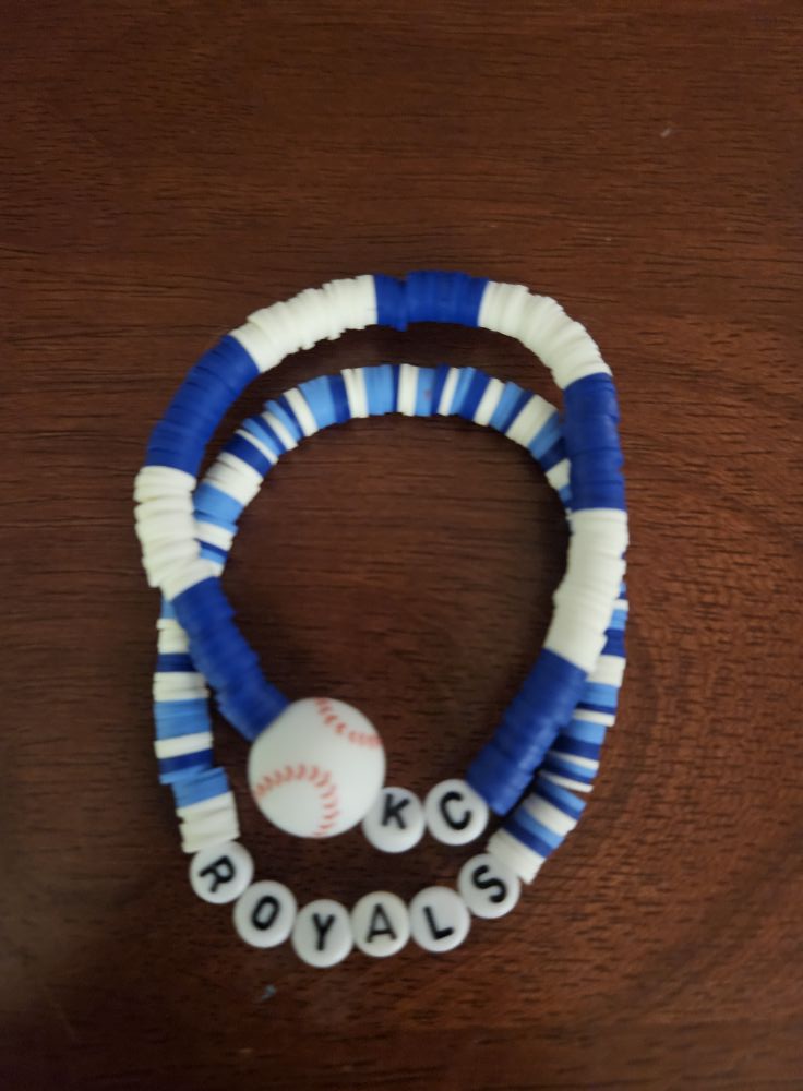 Blue/White Baseball Stacked KC Stretchy Bracelets