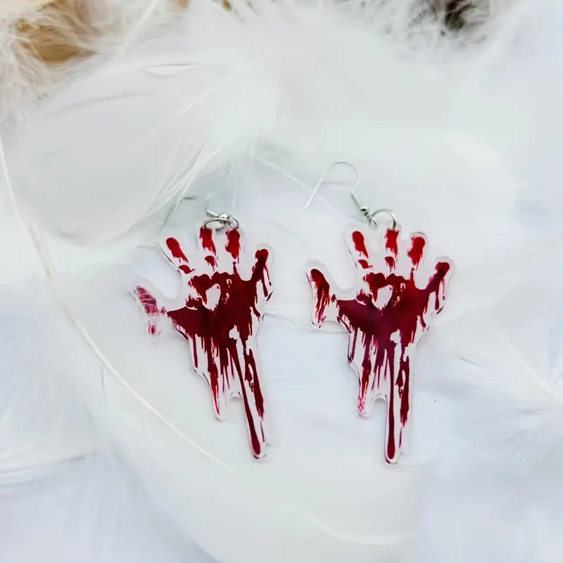 Halloween Horror Bloody Hand Dangle Earrings