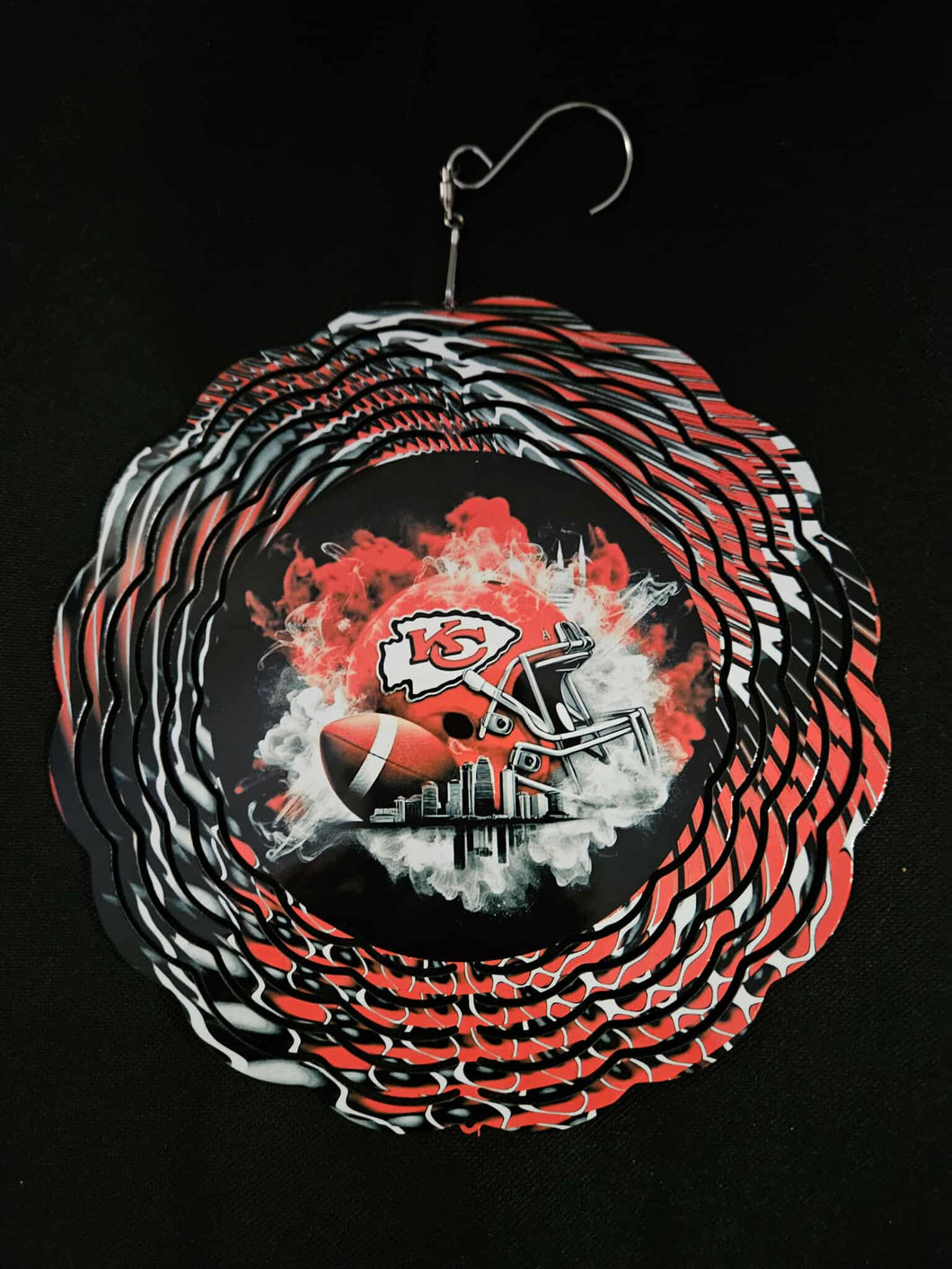 KC Red/Black Football Wind Spinner