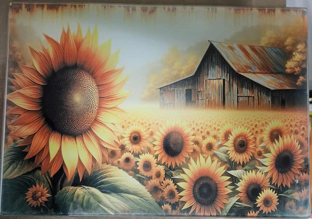 Sunflower Farm Glass Cutting Board