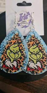 Funky Christmas Grinch &amp; Leopard Print Earrings