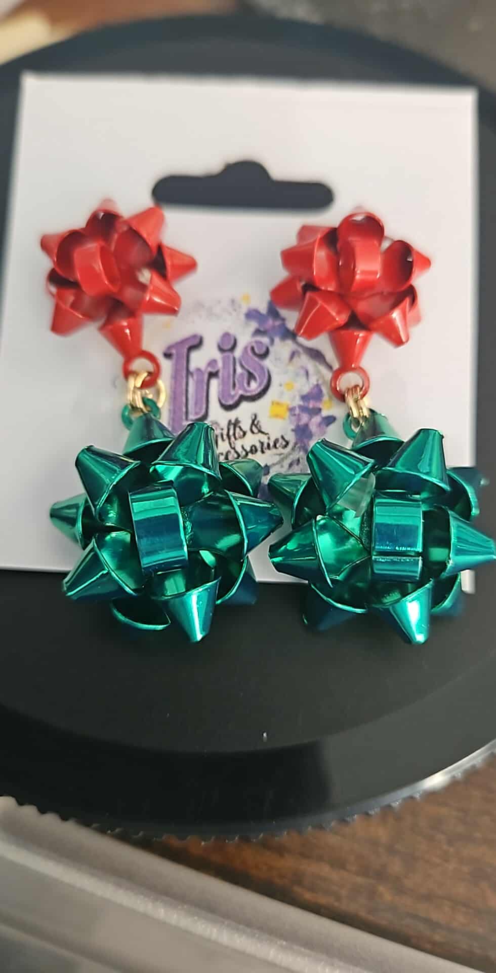 Red & Green Bow Dangle Earrngs